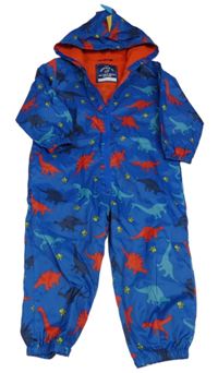 Modrá šušťáková jarná kombinéza s dinosaurami a kapucňou zn. George