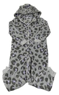 Šedo-lila leopardí plyšová kombinéza s kapucí M&S