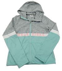 Šedo-zelená sportovní propínací mikina s nápisem a kapucí H&M