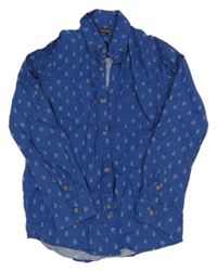 Modrá vzorovaná lněné košile 