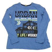 Modré melírované tričko s potlačou Y.F.K.