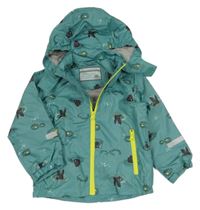 Zelená šušťáková jarná bunda s hrochy a kapucňou Pocopiano