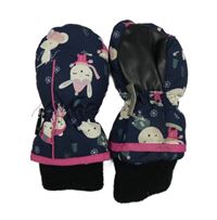 Tmavomodré zateplené palcové rukavice s králíky 