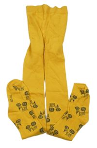 Hořčicové punčocháče s traktory 