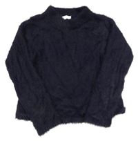Tmavomodrý chlpatý sveter H&M