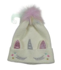 Nové - bílá pletená čepice s jednorožcem a barevnou bambulí Primark