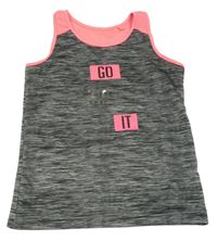 Tmavosivý melírovaný športový top s růžovým lemem a nápisom C&A