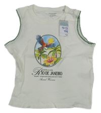 Nové - bílý žebrovaný crop top s papouškem Primark