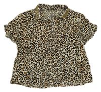 Hnědo-béžovo-černá leopardí halenka s límečkem s flitry George