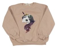 Svetloružová mikina s jednorožcem z flitrů H&M