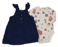 2 set - tmavomodré manšestrové šaty + smetanové body s obrázky M&S