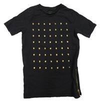 Čierne tričko so zlatými lebkami River Island