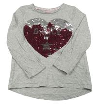 Sivé melírované tričko so srdcem z překlápěcích flitrů F&F