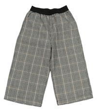 Čierno-bielo-ružové kockované culottes nohavice zn. Terranova