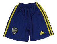 Tmavomodro-žluté sportovní kraťasy s pruhy Adidas
