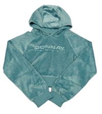 Zelená zamatová crop mikina s logom a kapucňou Donnay