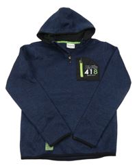 Tmavomodrá melírovaná pletená mikina s nápisy a kapucí Cope