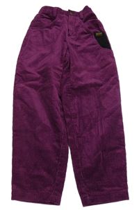 Fialové rebrované zamatové široké nohavice