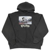 Antracitová mikina se skejťáky a nápisy a kapucí Zara