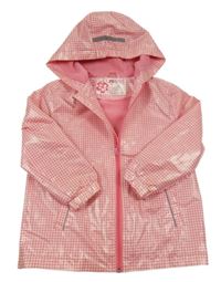 Bielo-ružová vzorovaná vodeodolná jarná bunda s kapucňou Pocopiano