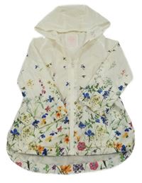 Bílo-barevná květovaná šusťáková jarní bunda s kapucí Tu