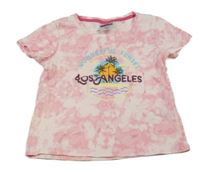 Svetloružové batikované tričko s nápisom a palmami Pocopiano