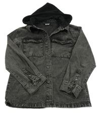 Šedá riflová košilová bunda s teplákovou kapucí Chapter young