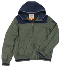 Khaki-tmavomodrý šusťákovo/teplákový jarní bomber s kapucí C&A