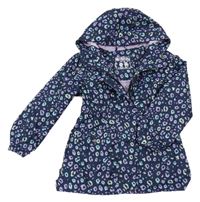Tmavomodro-lila-zelená šusťáková funkční parka s leopardím vzorem a kapucí Mountain Warehouse