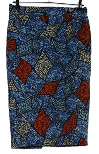 Dámska modro-červeno-biela vzorovaná púzdrová sukňa