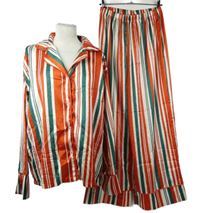 Dámské zeleno-červené pruhované saténové pyžamo 