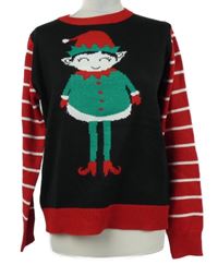 Dámský červeno-černý pruhovaný svetr s Elfem Primark 