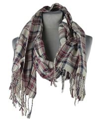 Dámkská bílo-vínovo-tmavomodrá kostkovaná šála s třásněmi Atmosphere 