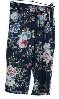 Dámske tmavomodré kvetované capri tepláky