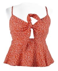 Dámský červeno-bílý kytičkovaný crop top s mašlí Shein 