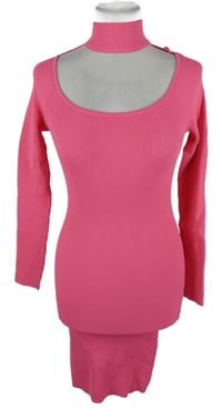 Dámské fuchsiové žebrované pletené šaty se chokerem River Island vel. 32 