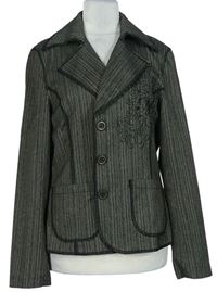 Dámske sivo-čierne melírované sako s výšivkou