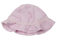 Ružovo-biely kockovaný krepový klobúk s kvietkami F&F