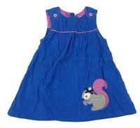 Modré menšestrové šaty s veverkou