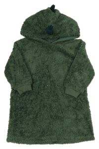 Khaki chlpatá oversized mikina s kapucí - dinosaurus George
