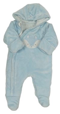 Svetlomodrá chlpatá zateplená kombinéza s líškou a kapucňou Mothercare