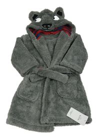 Nové- Šedý chlupatý župan s kapucí- medvěd M&S