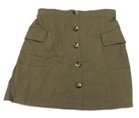 Khaki plátenná cargo sukňa s gombíky Shein