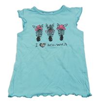 Modrý top so zebrami a nápisom Topolino