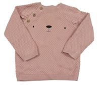 Růžový svetr s vyšitým zvířátkem a knoflíky Tu