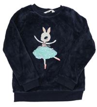 Tmavomodrá plyšová mikina s králikom a flitrami H&M