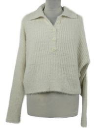 Dámský smetanový chlupatý žebrovaný crop oversized svetr Topshop