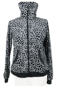 Dámská šedo-bílá vzorovaná sametová propínací mikina s rolákem 