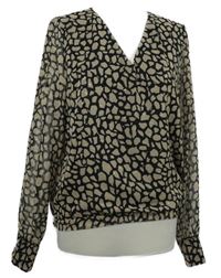 Dámska béžovo-čierna vzorovaná šifónová blúzka Exrlosion