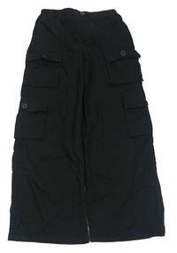 Černé plátěné wide leg kalhoty s kapsami Shein